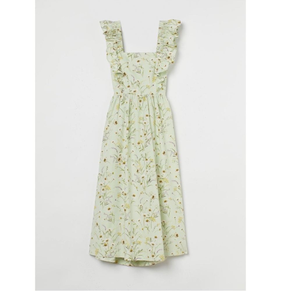 H&M Conscious Wildflower Tie Back Dress Green Floral Meadow. NEW